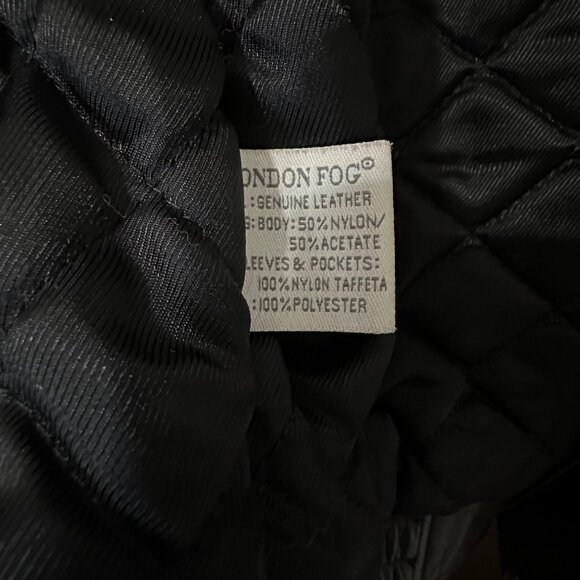 London Fog Genuine Leather Jacket Mens Size L Zip Front Bomber Coat Black - Picture 9 of 10